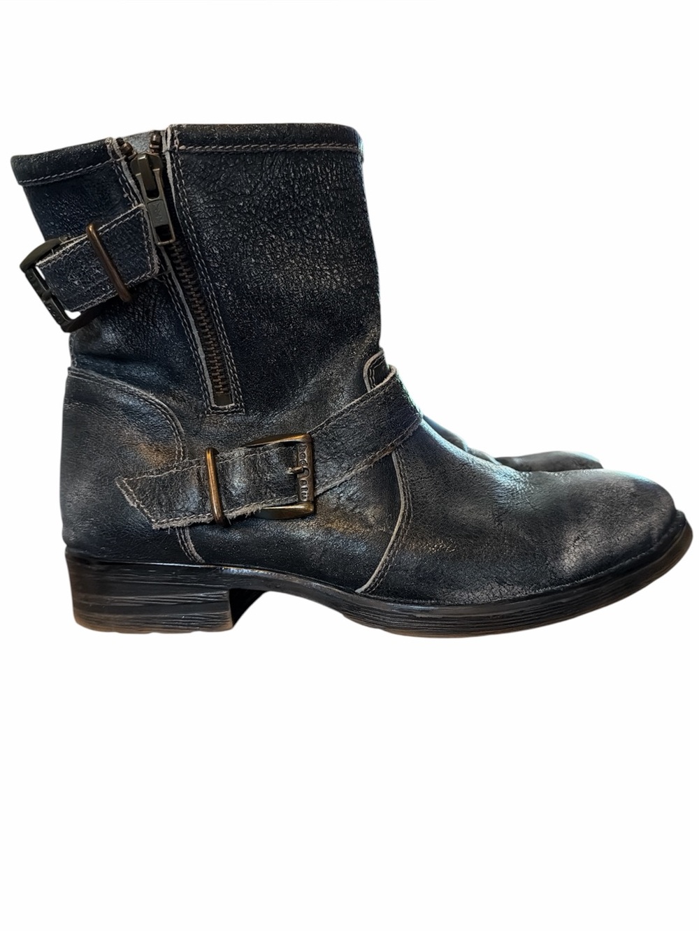 Bed Stu Black Leather Combat Moto Boots with Buckles